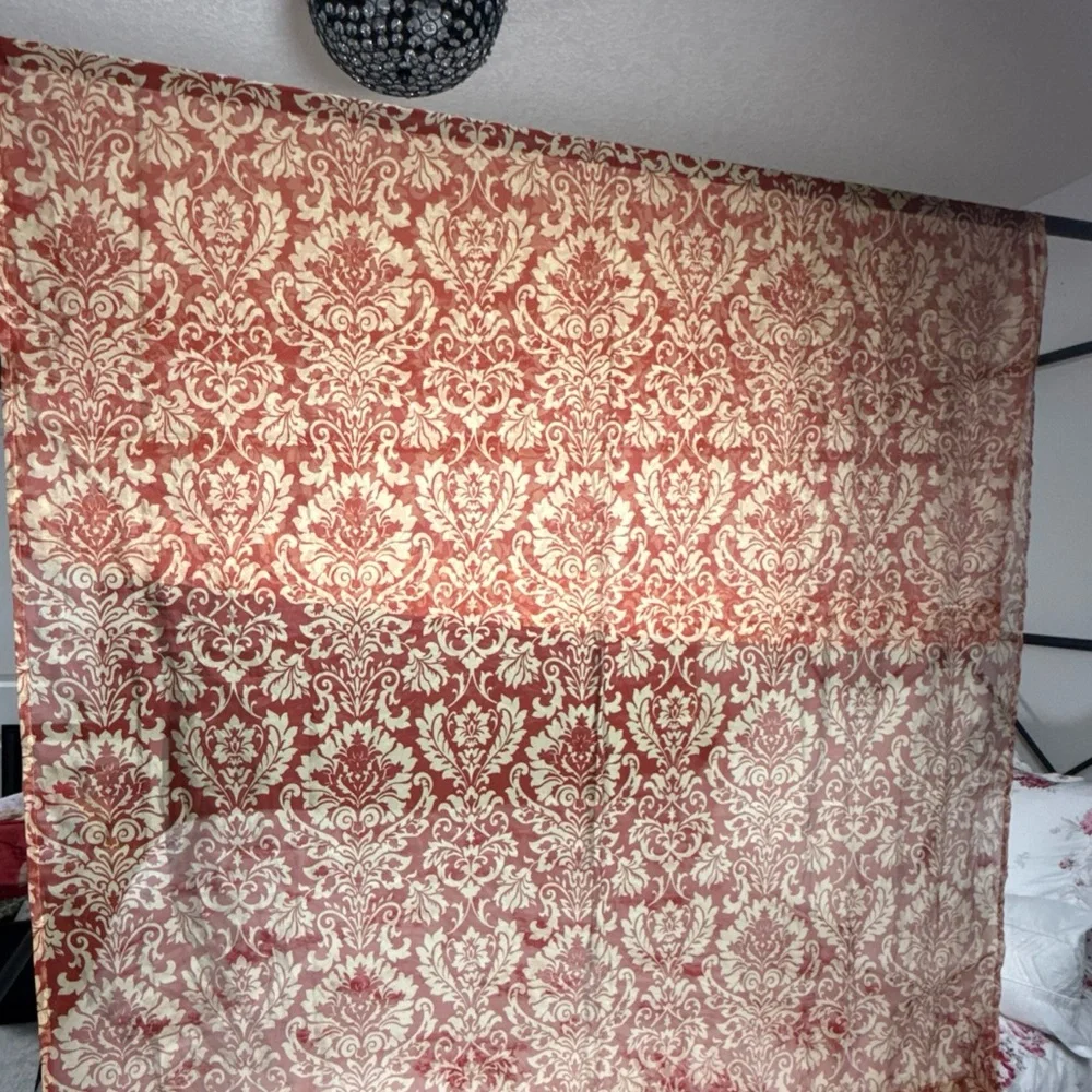 Waverly Damask Sheer Curtain Panel Red Floral Cottagecore Farmhouse French